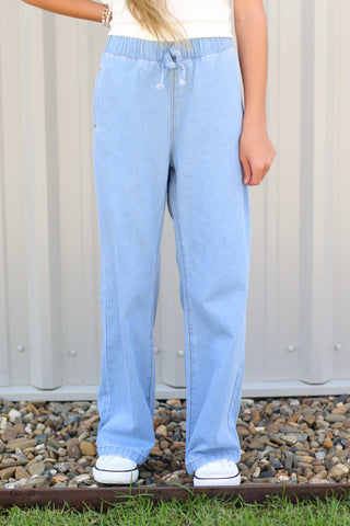 Wide Leg Draw String Jeans