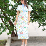 Floral Contrast Trim Midi Dress