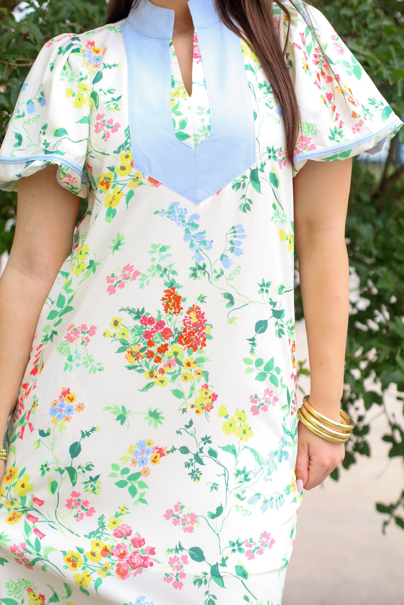 Floral Contrast Trim Midi Dress