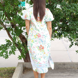 Floral Contrast Trim Midi Dress