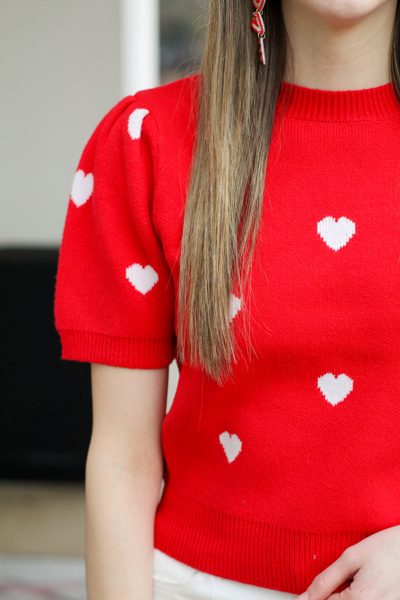 Mini Hearts Top-Red