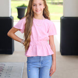 Cinched waist short sleeve tween top