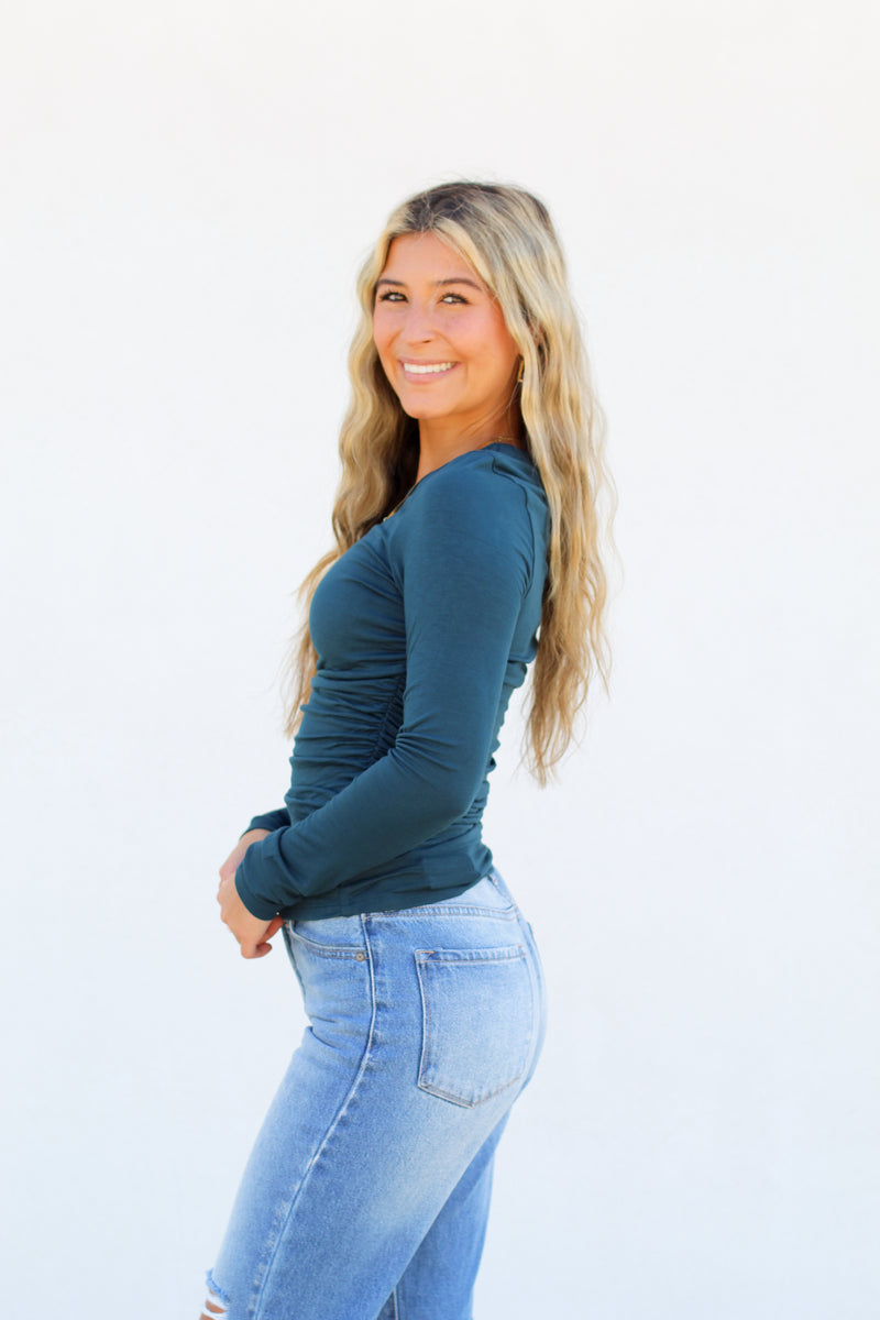 All About You Ruched Top-Teal