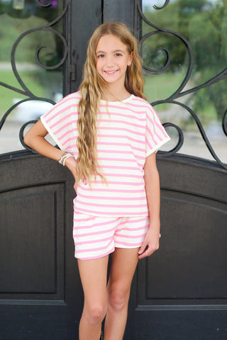 striped tween short sleeve top