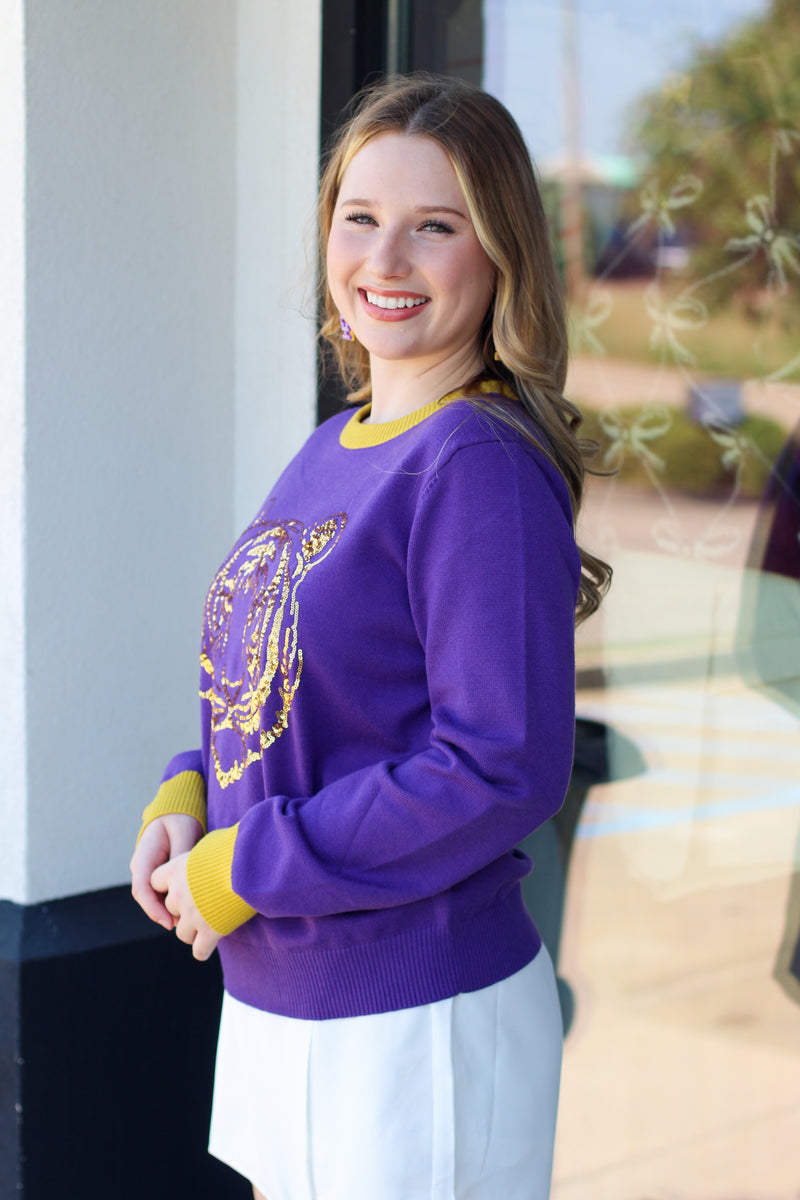 Geaux Team Sweater-Purple/Gold