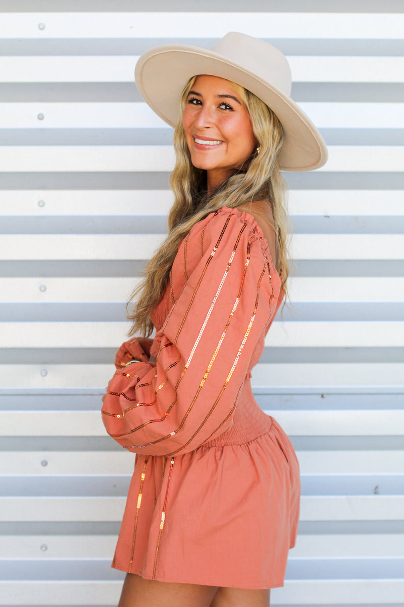 Hint of Sass Sequin Top-Rust