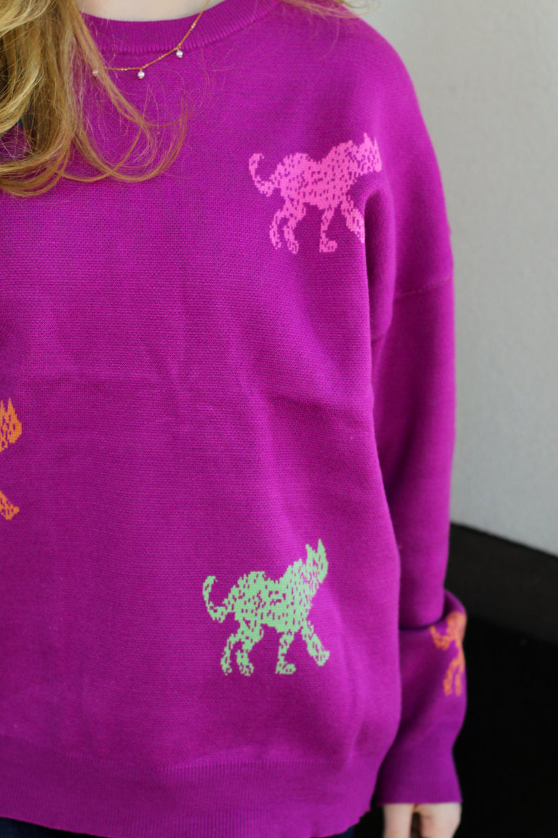 Colorful Cheetah Sweater-Grape