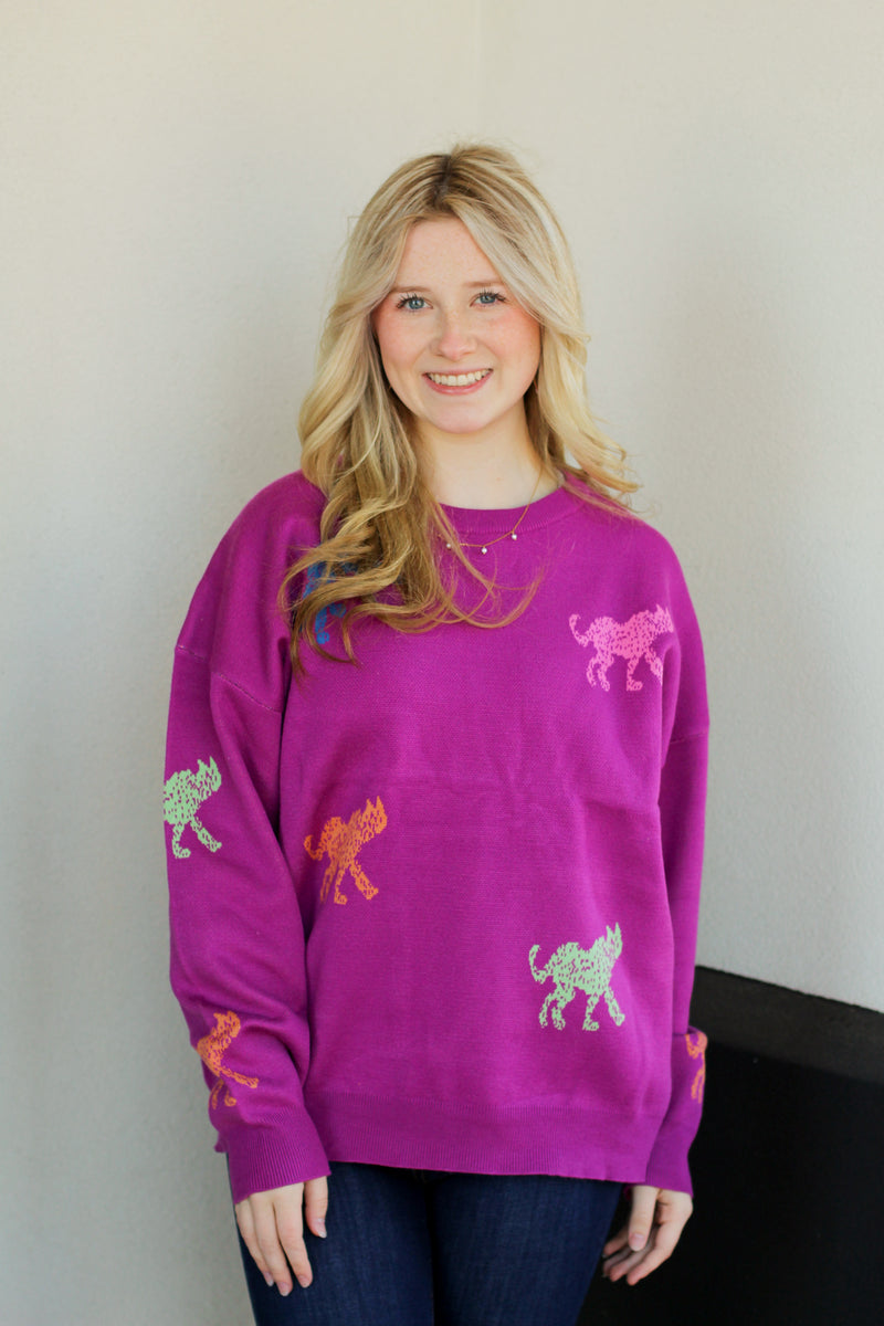 Colorful Cheetah Sweater-Grape