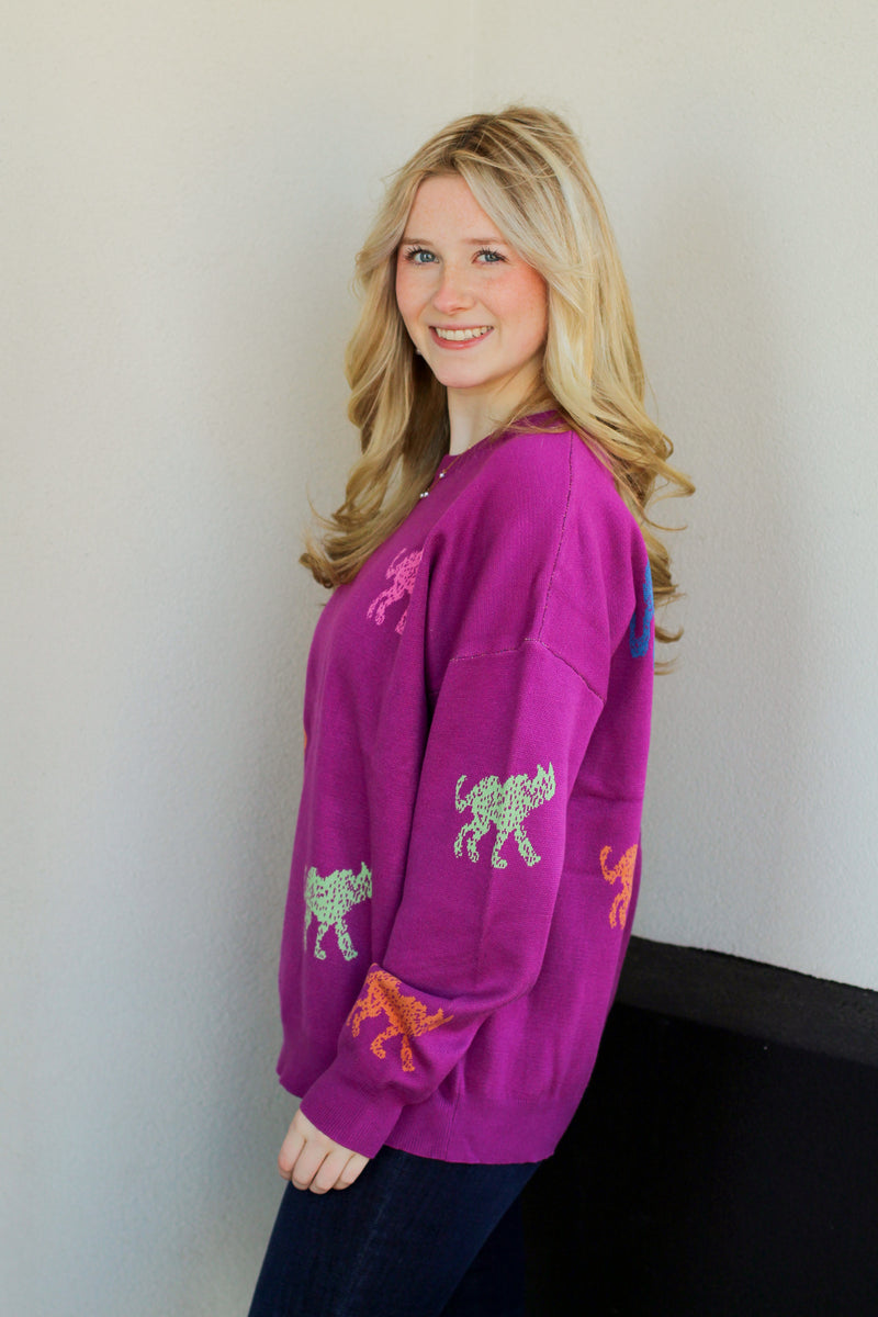 Colorful Cheetah Sweater-Grape