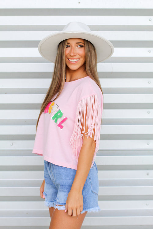 Cowgirl Fringe Top-Pink