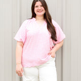 Gingham Bubble Sleeve Top