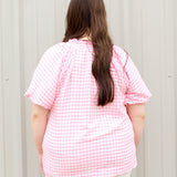 Gingham Bubble Sleeve Top