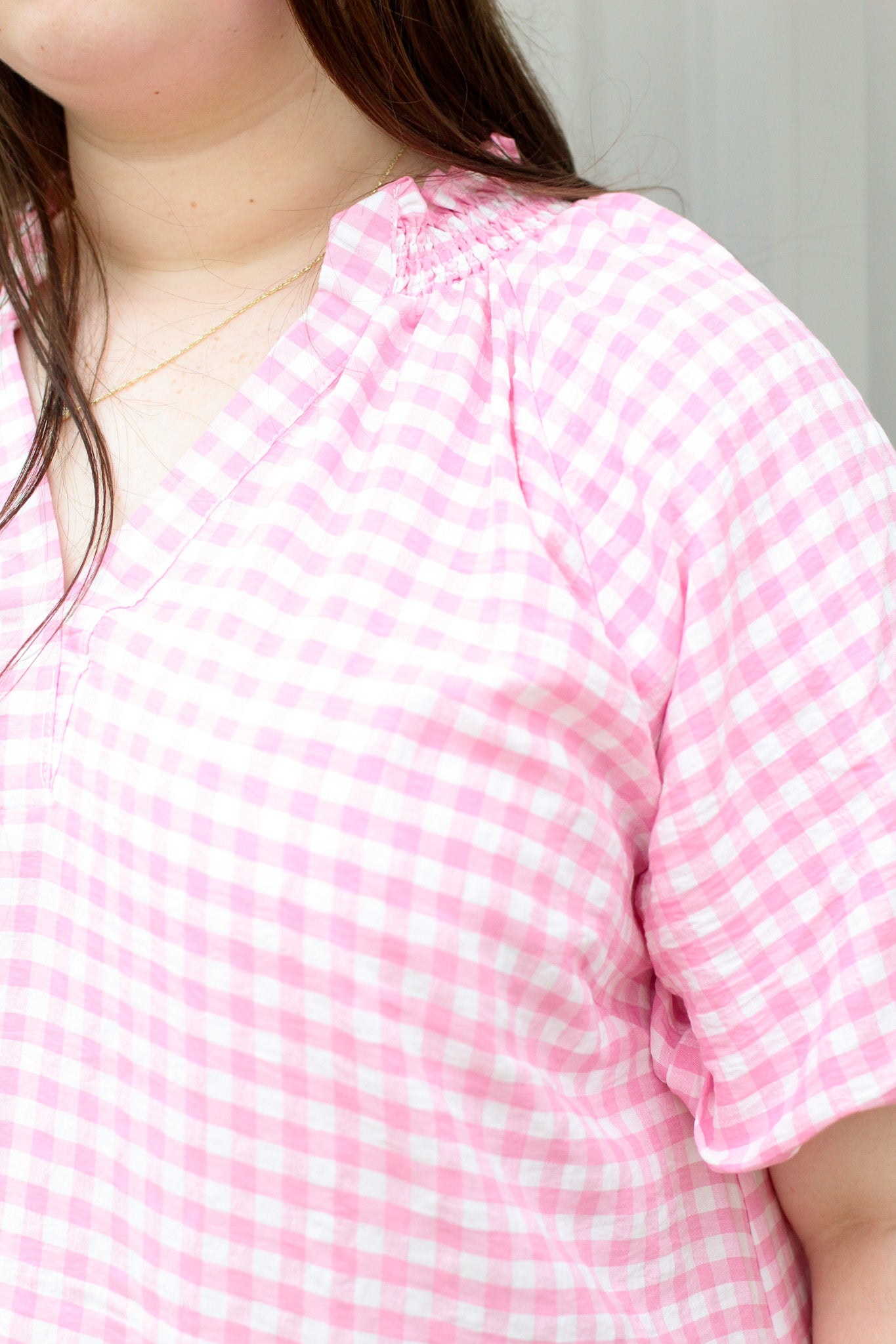 Gingham Bubble Sleeve Top