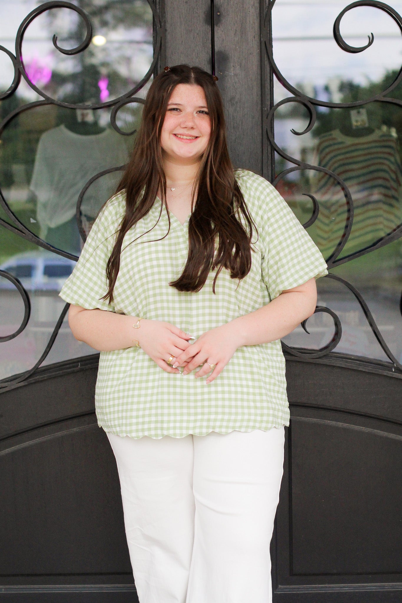 Gingham Bubble Sleeve Top