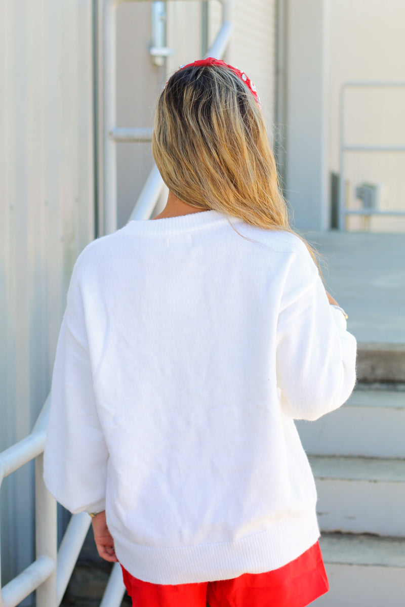 Touchdown Tinsel Top-White/Red