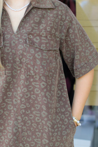 Leopard Denim Pocket Dress