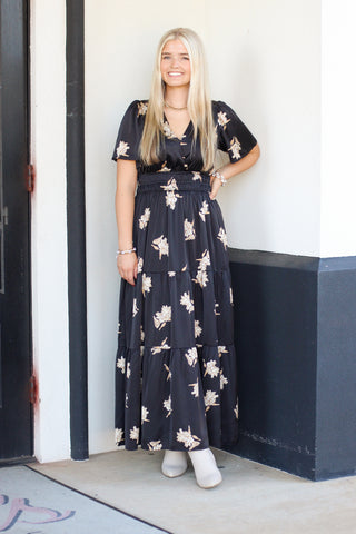satin floral maxi dress