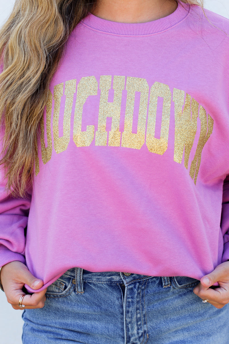 Touchdown Glitter Sweatshirt-Orchid