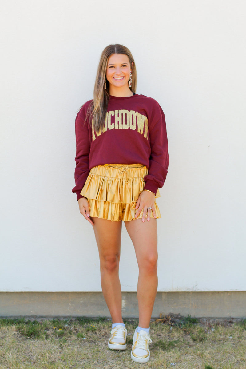 Touchdown Glitter Sweatshirt-Maroon