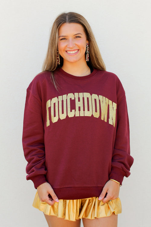 Touchdown Glitter Sweatshirt-Maroon