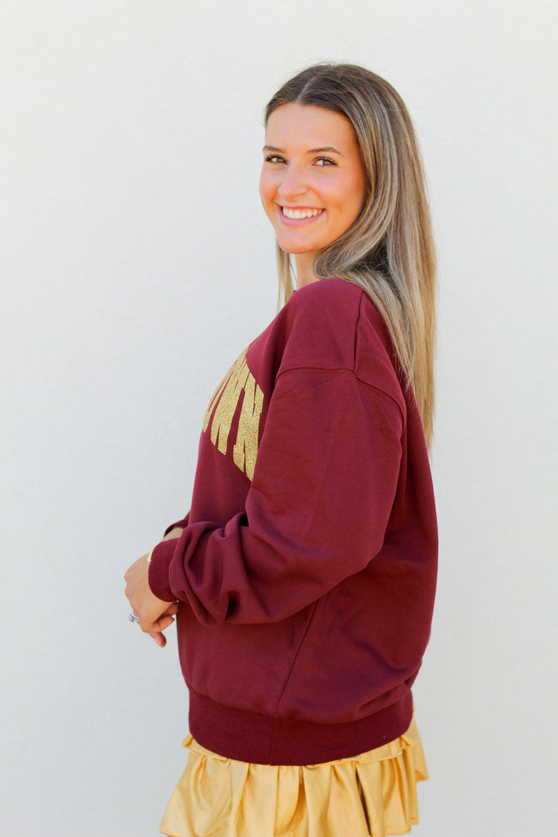 Touchdown Glitter Sweatshirt-Maroon