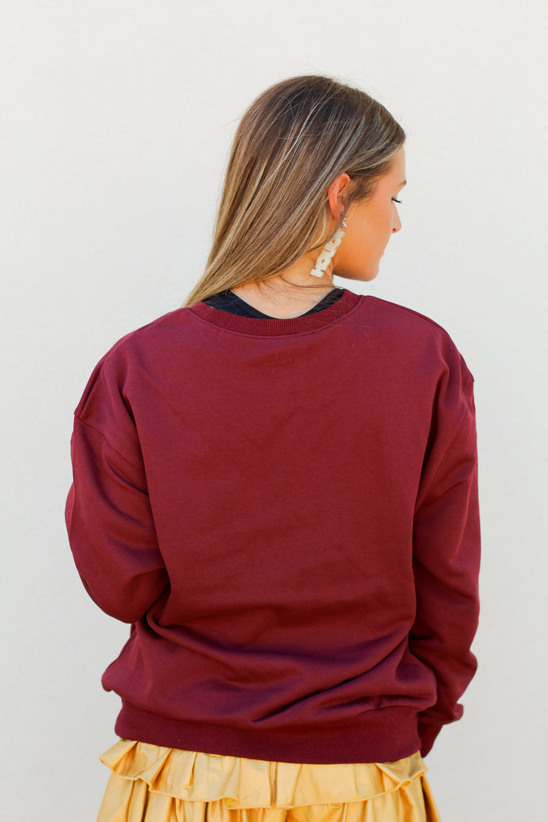 Touchdown Glitter Sweatshirt-Maroon
