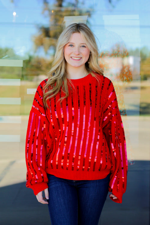 In My Sparkle Era Sweater-Red