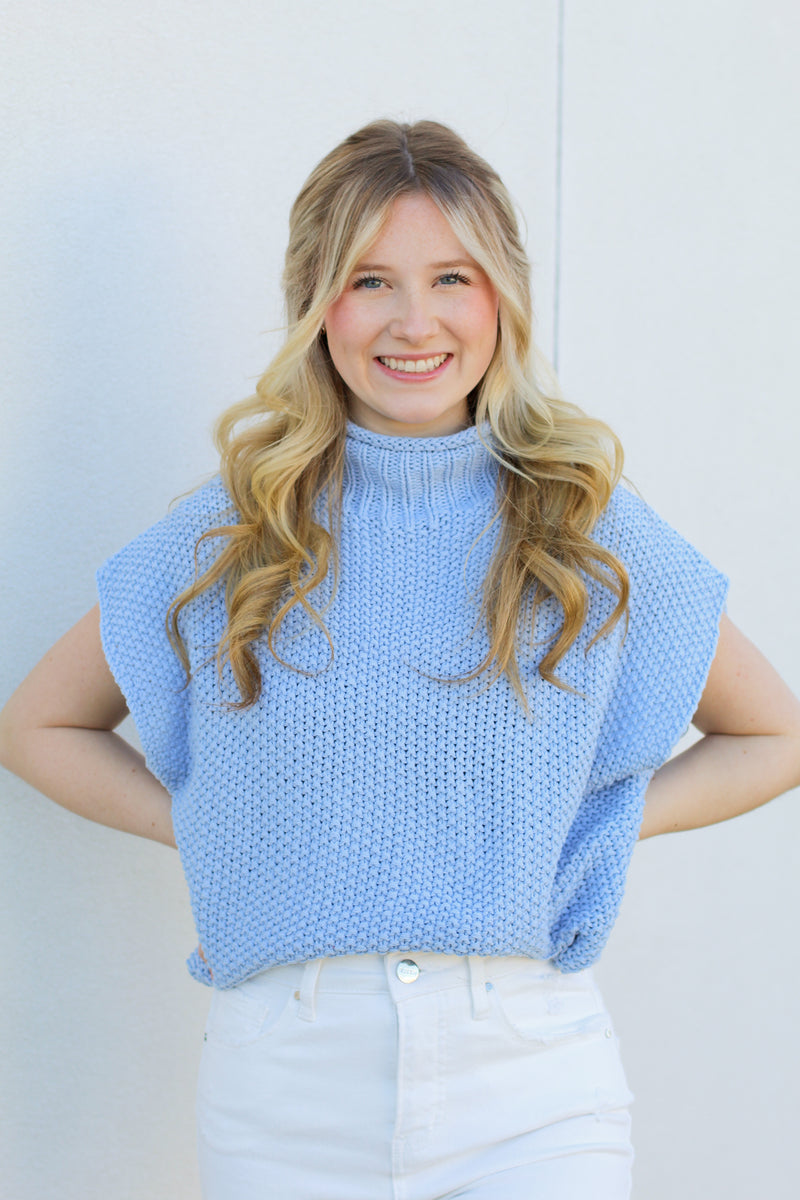 Mock Neck Must Have Sweater-Sky Blue