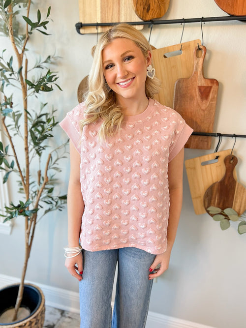 Quilted Heart Top-Blush