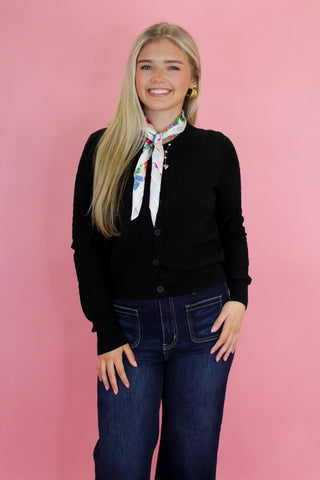 Texture Grid Button Cardigan