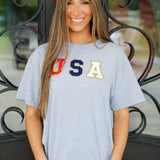 USA Patch Tee-Heather Grey