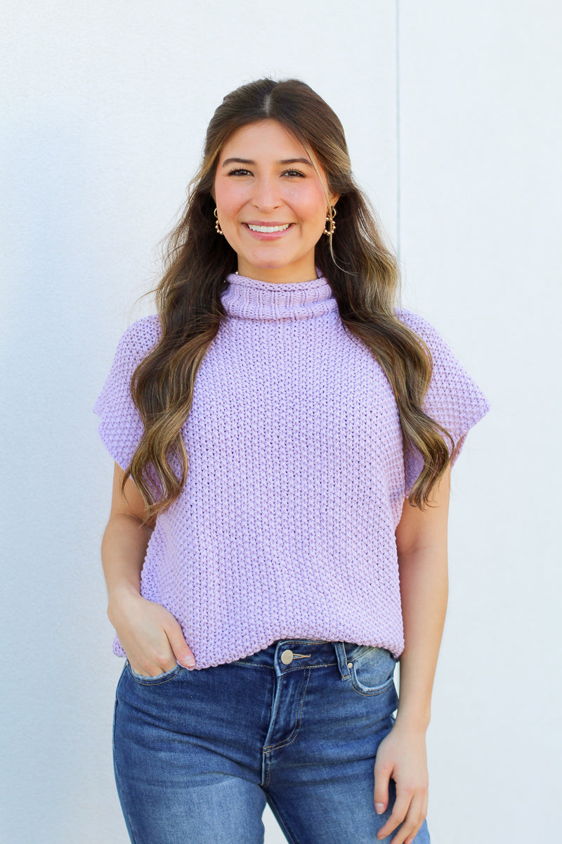 Mock Neck Must Have Sweater-Lavender