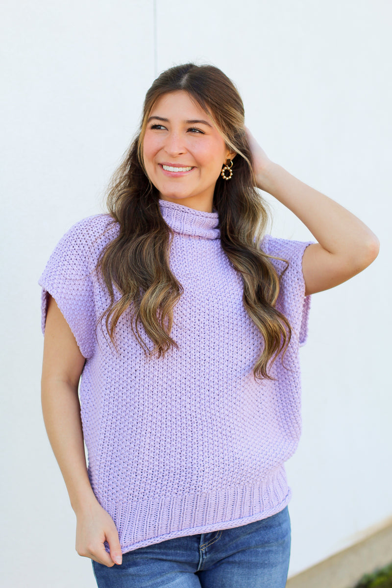 Mock Neck Must Have Sweater-Lavender