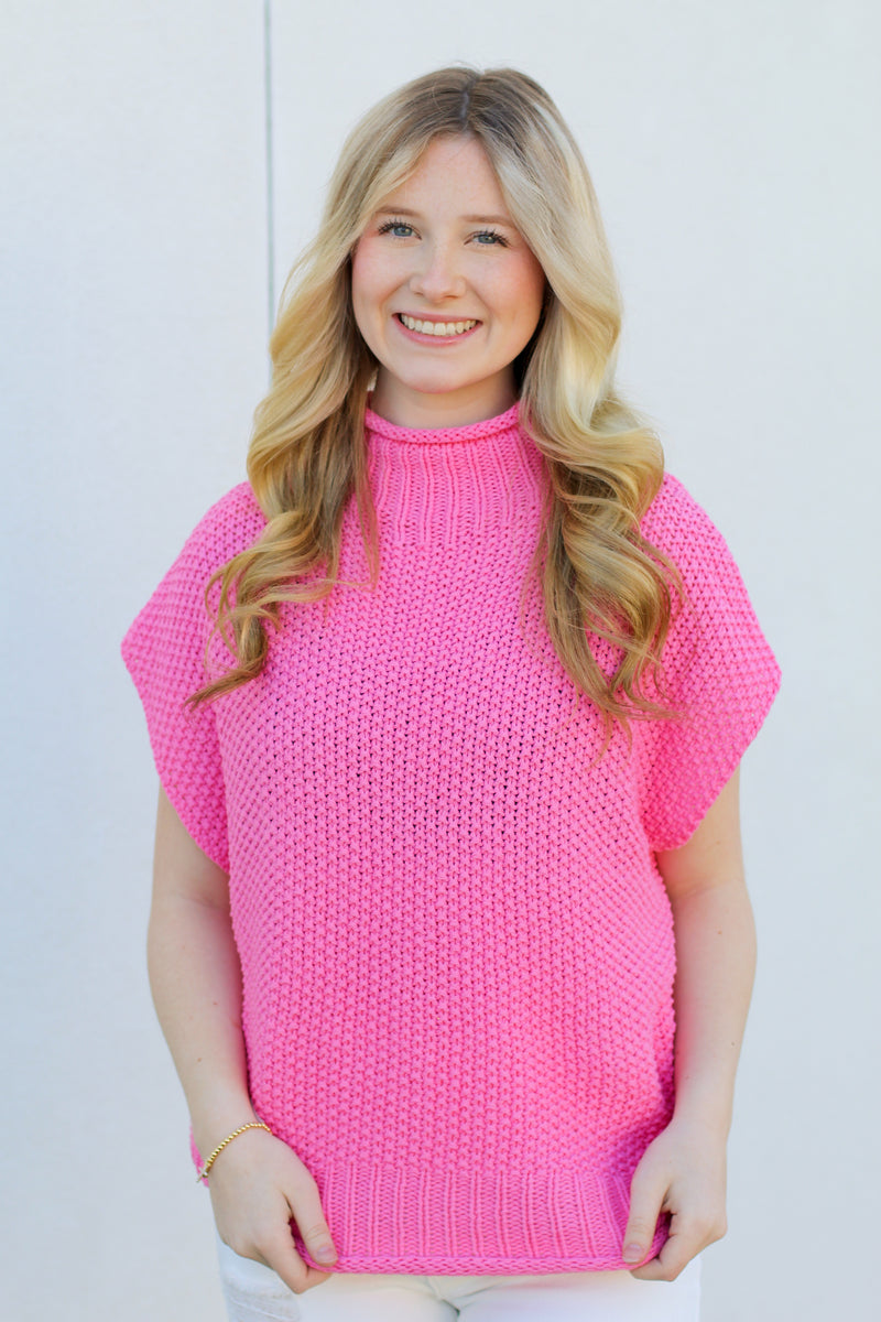 Mock Neck Must Have Sweater-Bubblegum