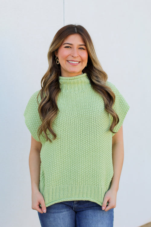 Mock Neck Must Have Sweater-Pastel Green