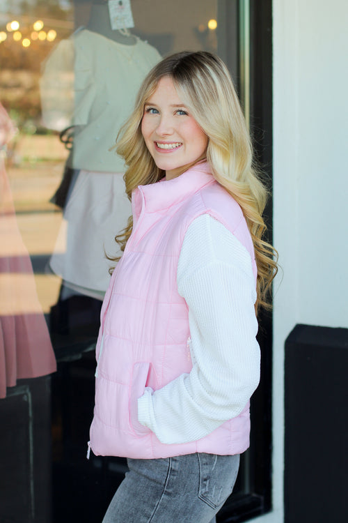 Pretty in this Puffer Vest-Baby Pink