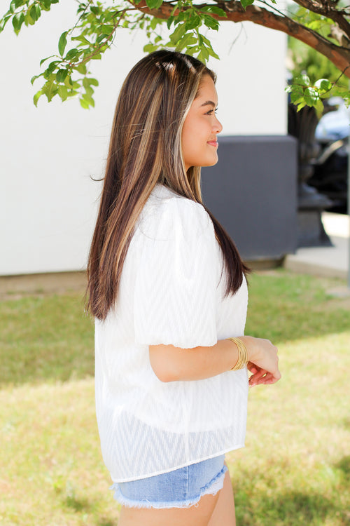 Chilling In Chevron Top-White