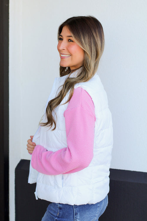 Pretty in this Puffer Vest-White