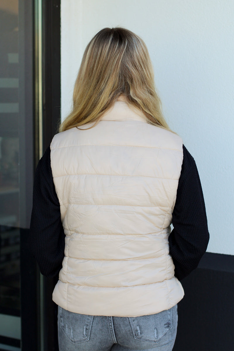 Pretty in this Puffer Vest-Tan