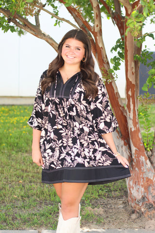 quarter sleeve floral dress 