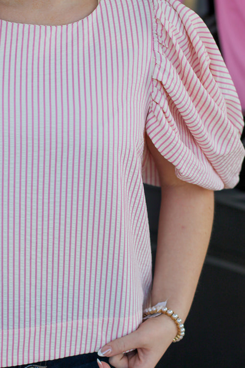 Pinstripe Bubble Sleeve Top