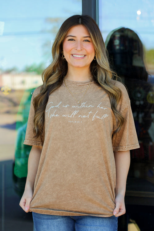 God is Within Her Tee-Camel