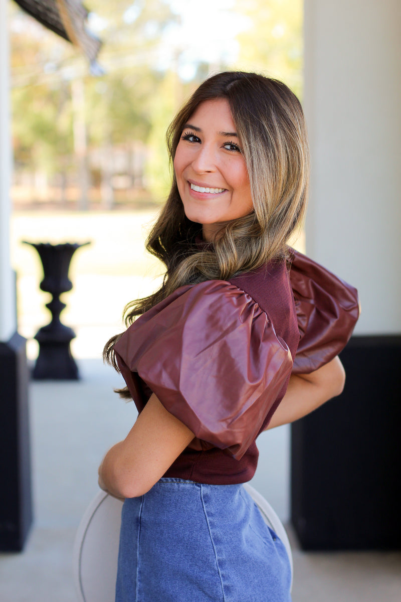 Textured Leather Top-Brown