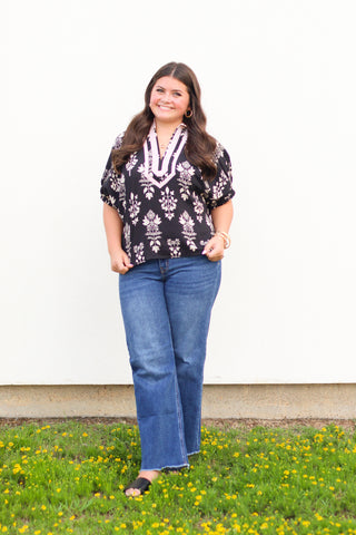 Pinstripe Floral Top