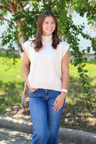 mock neck high low short sleeve sweater