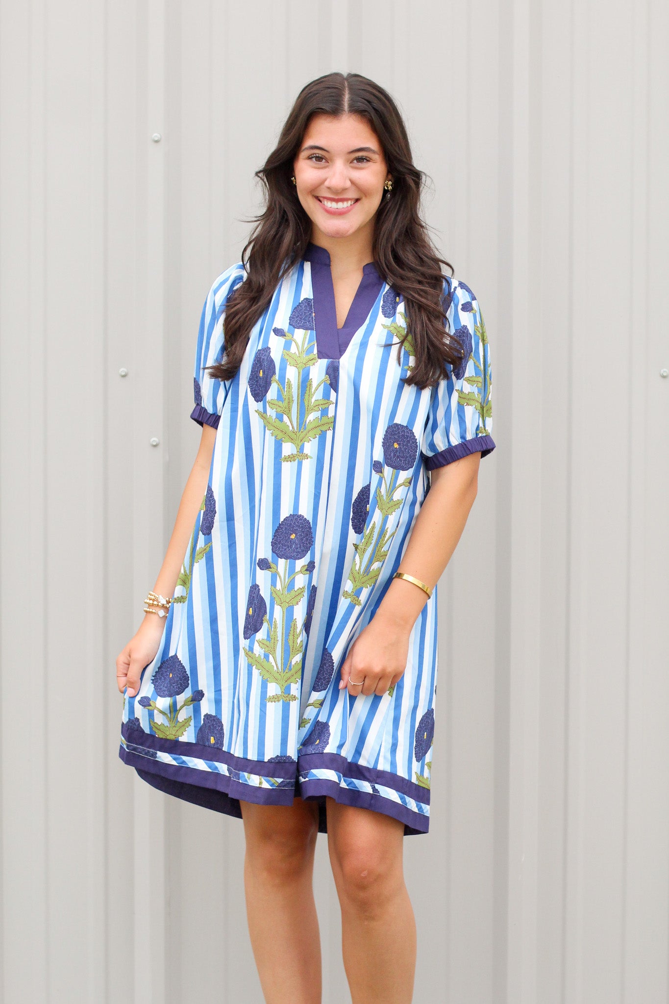 Stripes & Bold Flowers Dress