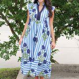 Stripes & Bold Flowers Midi Dress