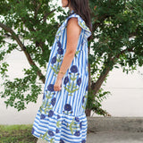 Stripes & Bold Flowers Midi Dress