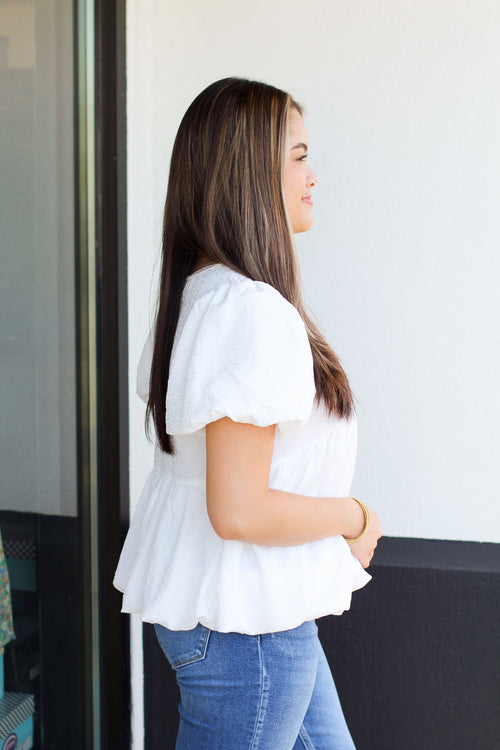 Crinkle Bubble Top-White