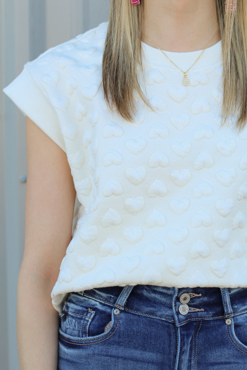 Quilted Heart Top-Ivory